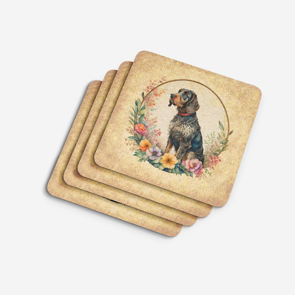 German Wirehaired Pointer and Flowers Foam Coasters