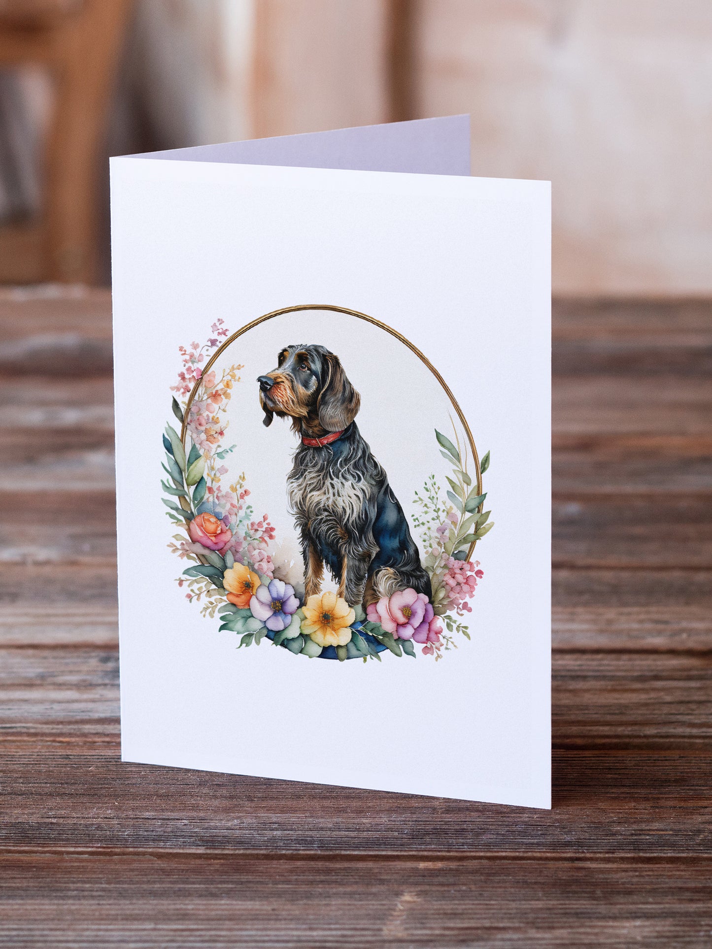 German Wirehaired Pointer and Flowers Greeting Cards and Envelopes Pack of 8