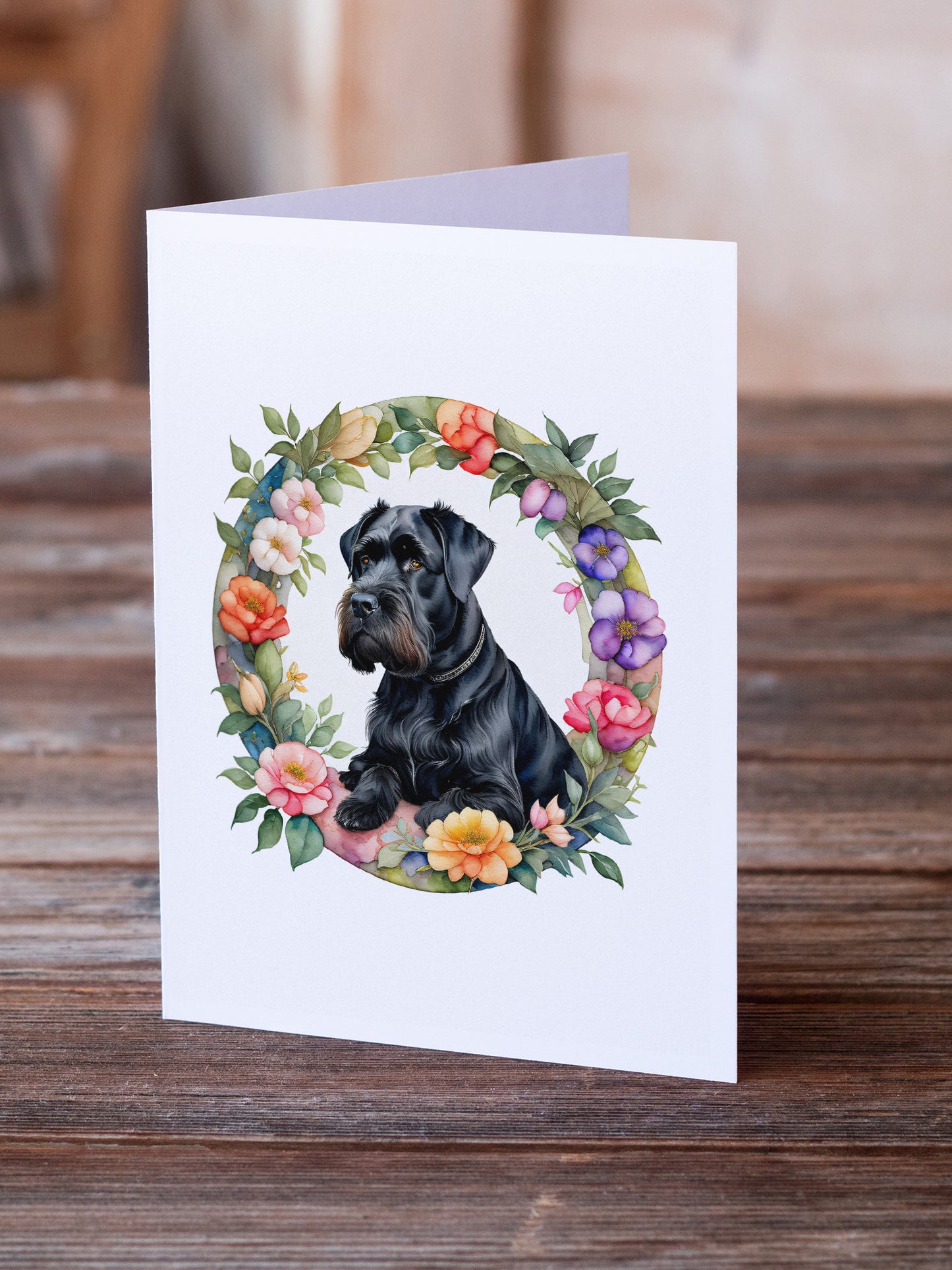 Giant Schnauzer and Flowers Greeting Cards and Envelopes Pack of 8