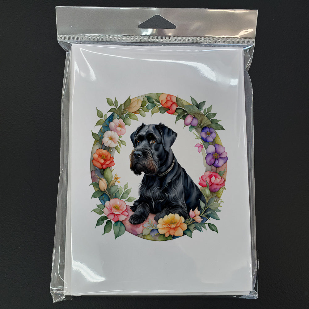 Giant Schnauzer and Flowers Greeting Cards and Envelopes Pack of 8