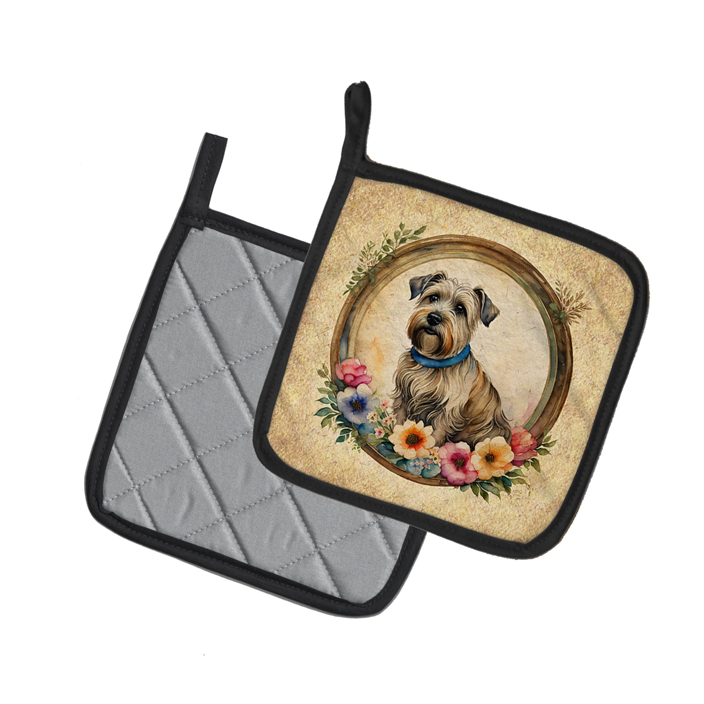 Glen of Imaal Terrier and Flowers Pair of Pot Holders