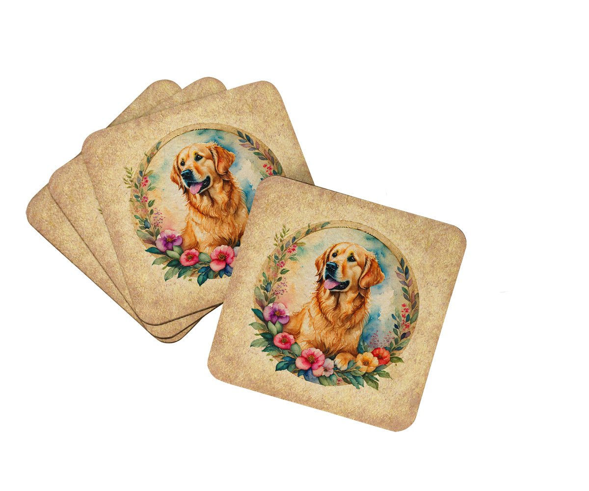 Buy this Golden Retriever and Flowers Foam Coasters