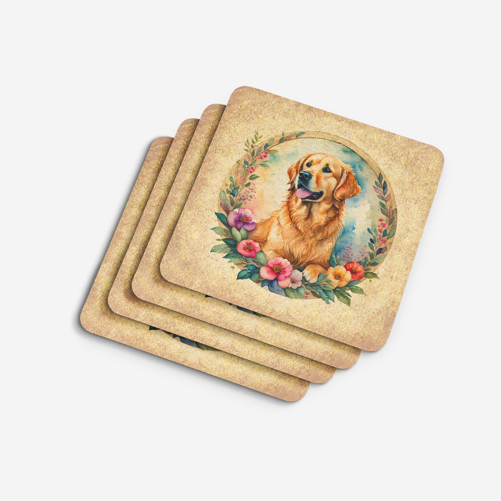Golden Retriever and Flowers Foam Coasters