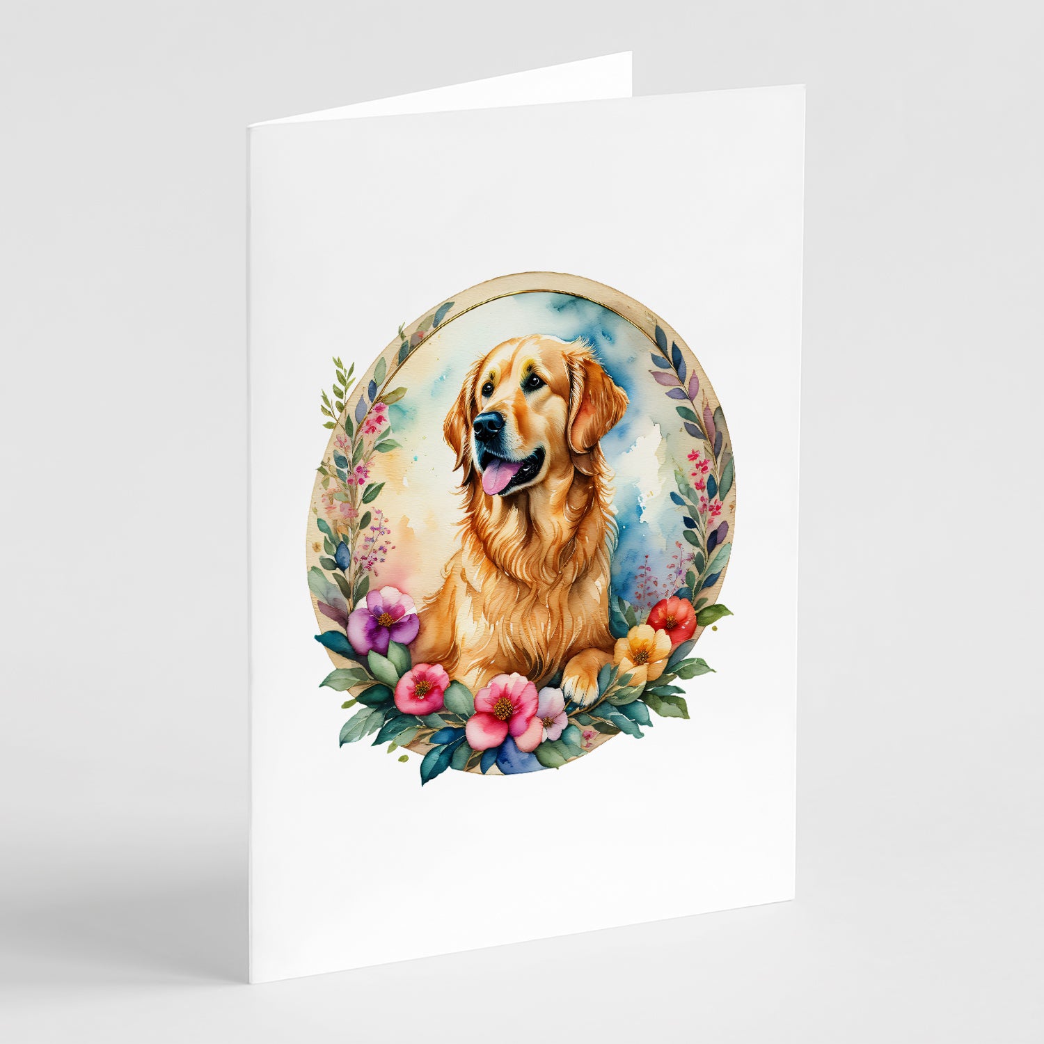 Buy this Golden Retriever and Flowers Greeting Cards and Envelopes Pack of 8