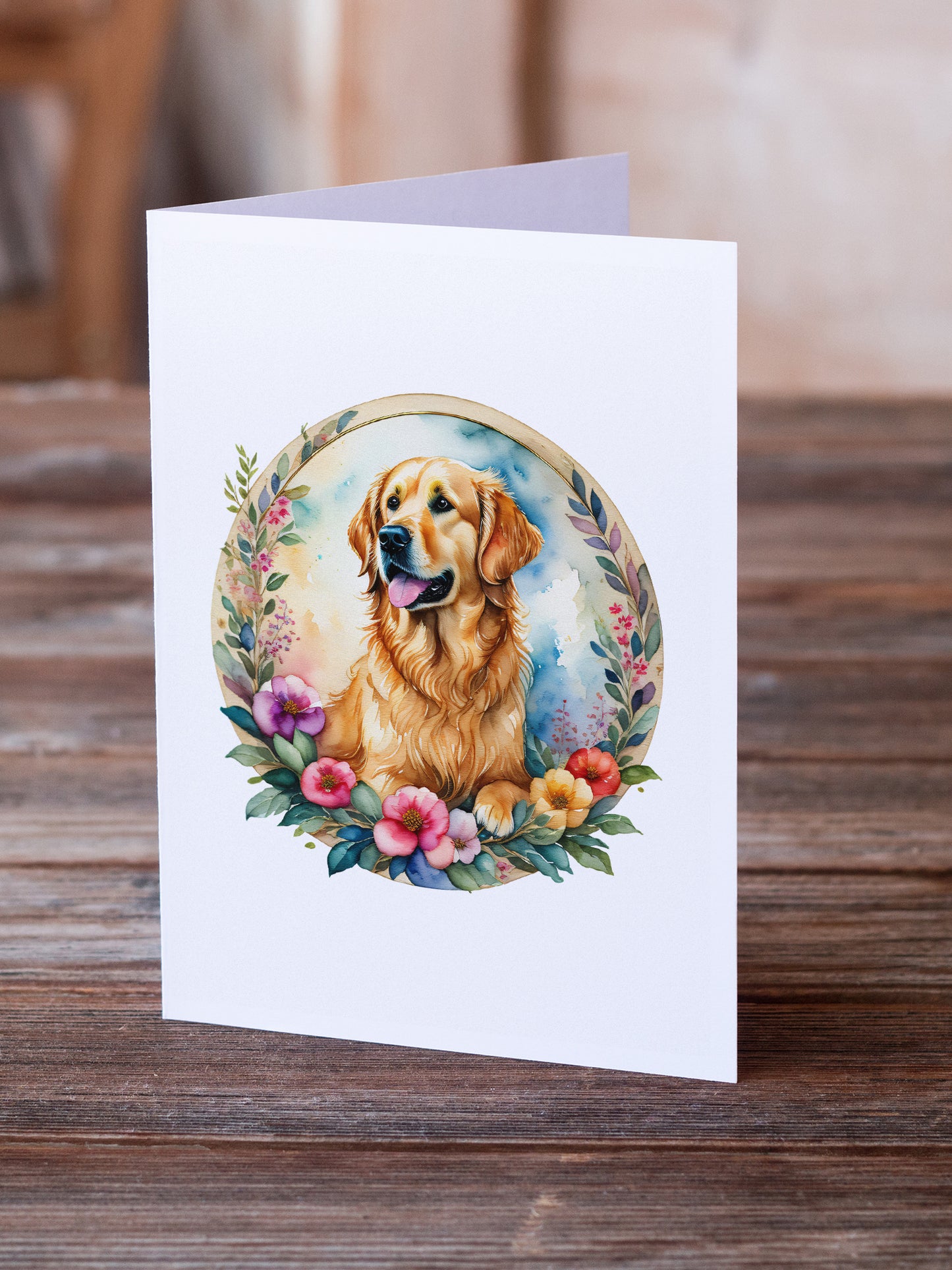 Golden Retriever and Flowers Greeting Cards and Envelopes Pack of 8