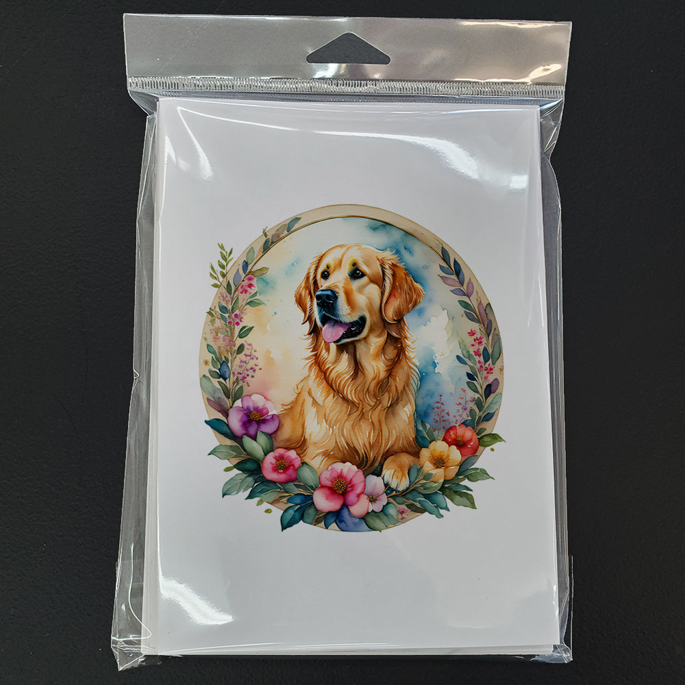 Golden Retriever and Flowers Greeting Cards and Envelopes Pack of 8