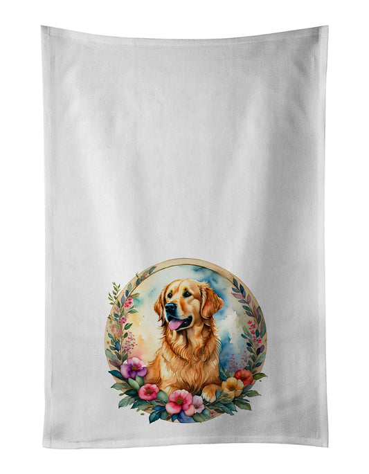 Buy this Golden Retriever and Flowers Kitchen Towel Set of 2