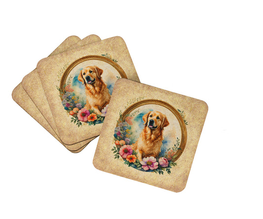 Buy this Golden Retriever and Flowers Foam Coasters
