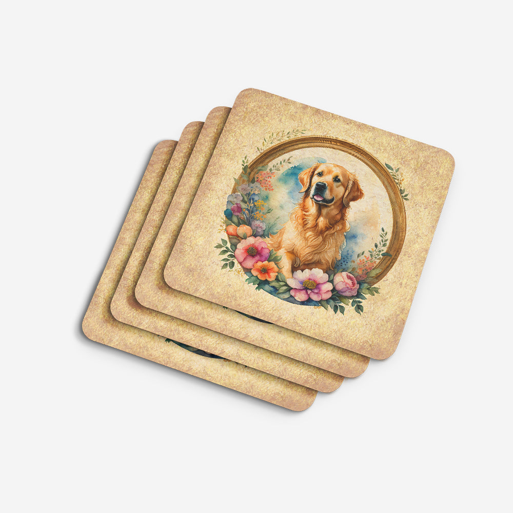 Golden Retriever and Flowers Foam Coasters