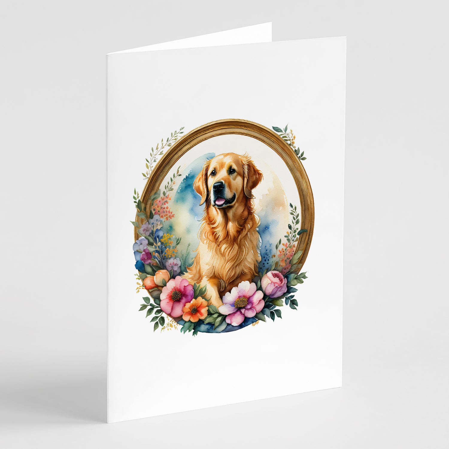 Buy this Golden Retriever and Flowers Greeting Cards and Envelopes Pack of 8