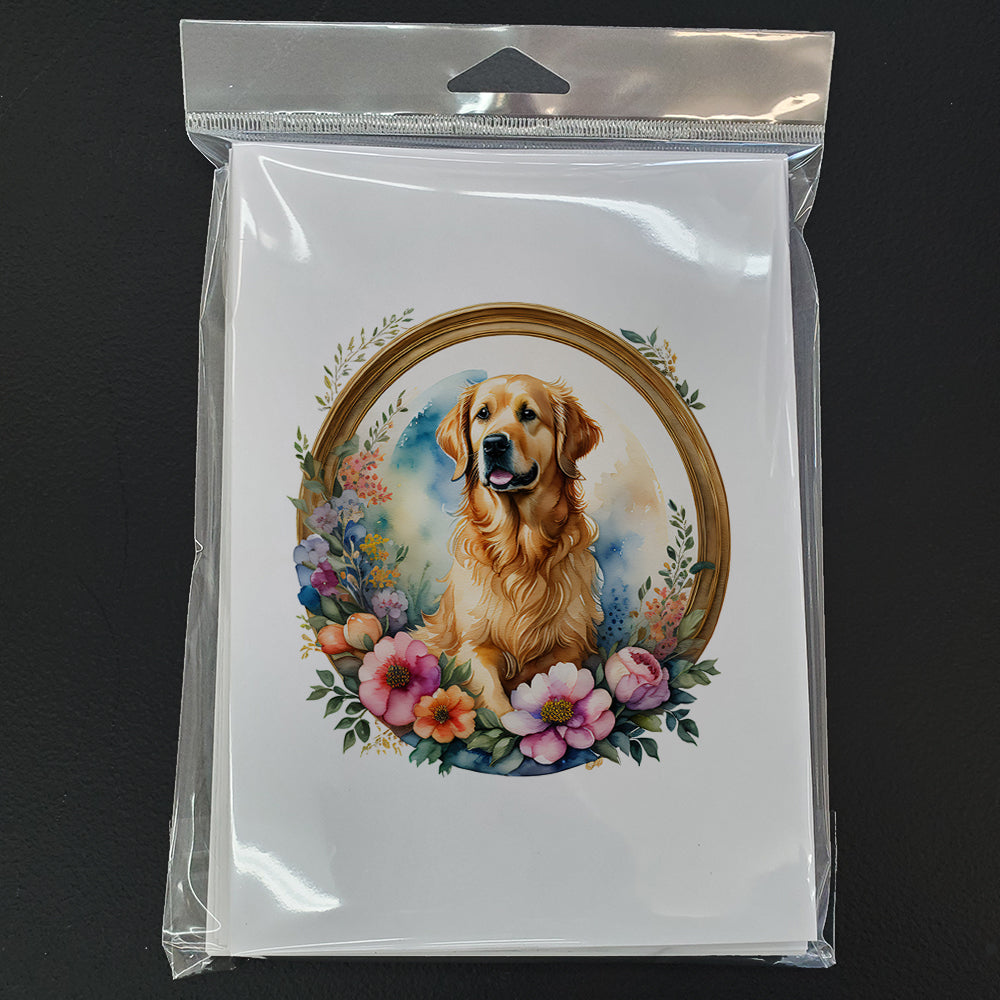 Golden Retriever and Flowers Greeting Cards and Envelopes Pack of 8