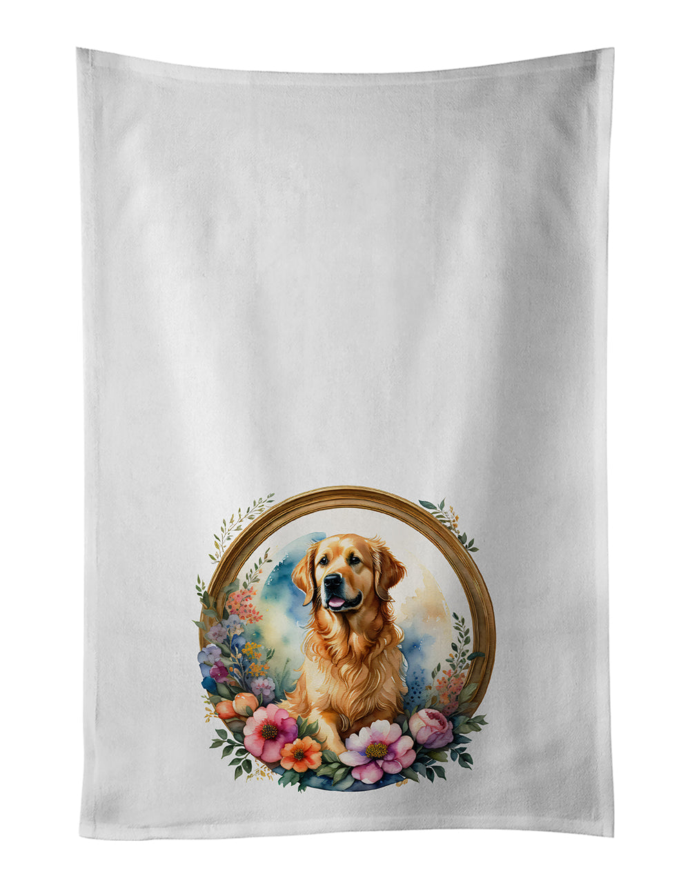 Buy this Golden Retriever and Flowers Kitchen Towel Set of 2