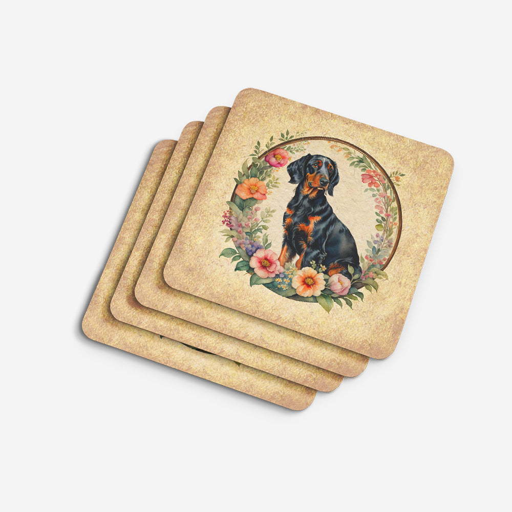 Gordon Setter and Flowers Foam Coasters
