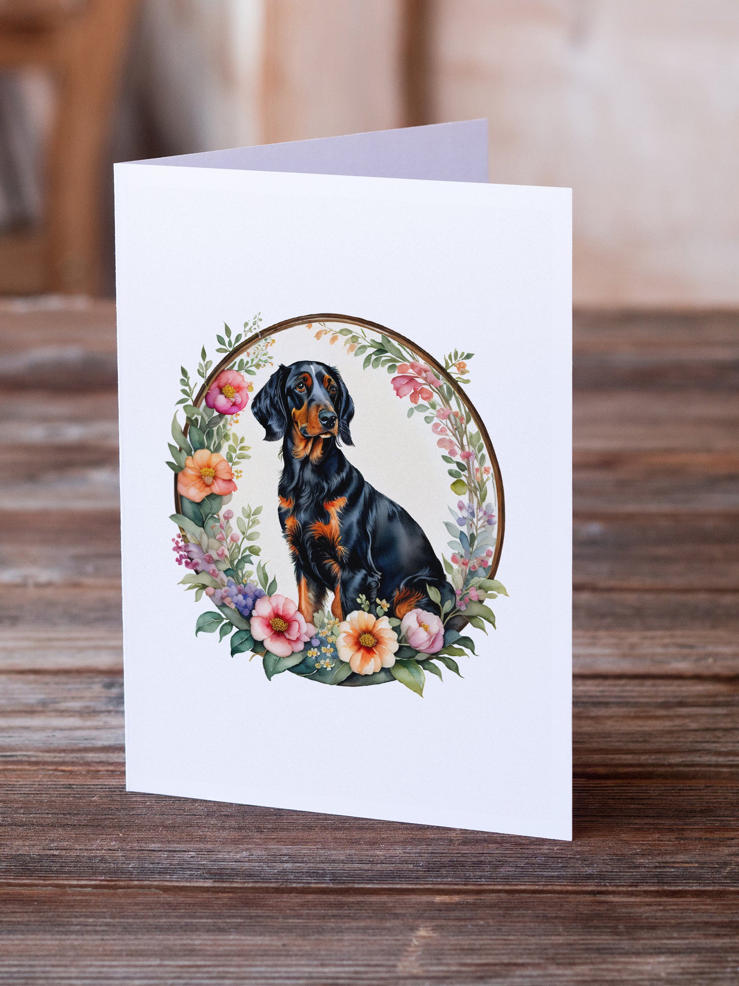 Gordon Setter and Flowers Greeting Cards and Envelopes Pack of 8