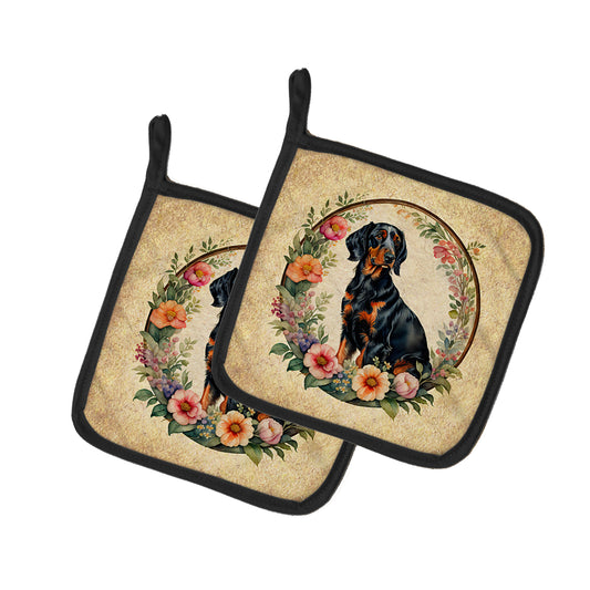 Buy this Gordon Setter and Flowers Pair of Pot Holders