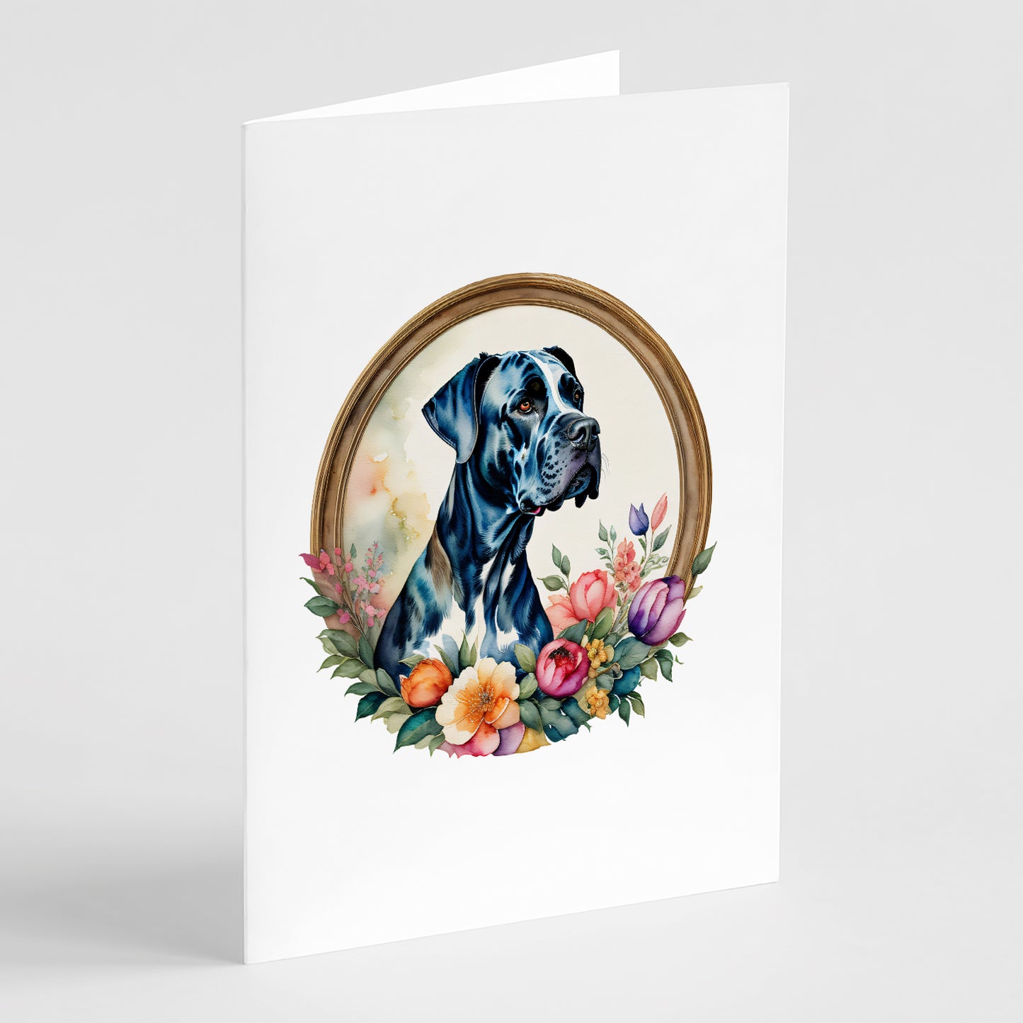 Buy this Great Dane and Flowers Greeting Cards and Envelopes Pack of 8