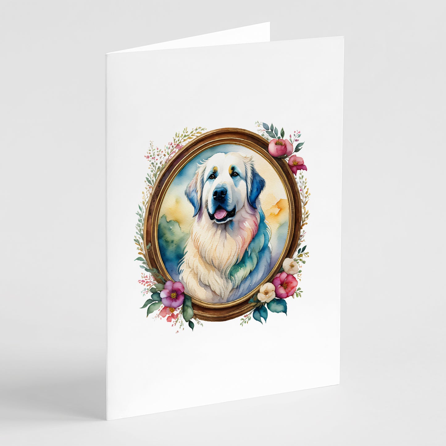 Buy this Great Pyrenees and Flowers Greeting Cards and Envelopes Pack of 8