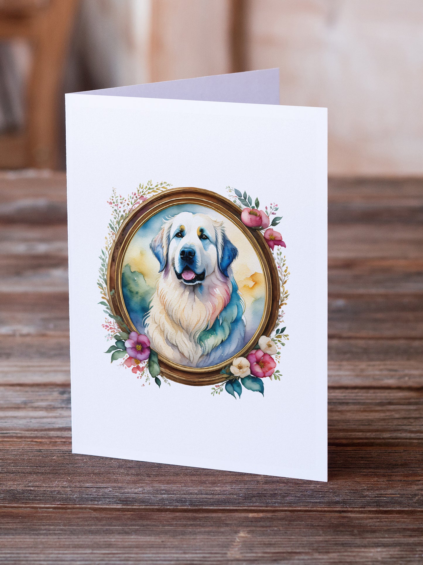 Great Pyrenees and Flowers Greeting Cards and Envelopes Pack of 8