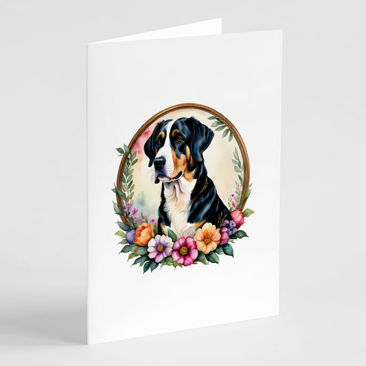 Buy this Greater Swiss Mountain Dog and Flowers Greeting Cards and Envelopes Pack of 8