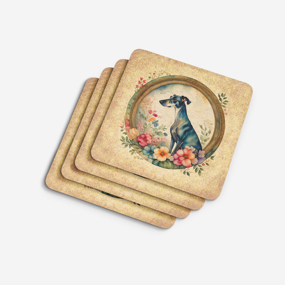 Greyhound and Flowers Foam Coasters