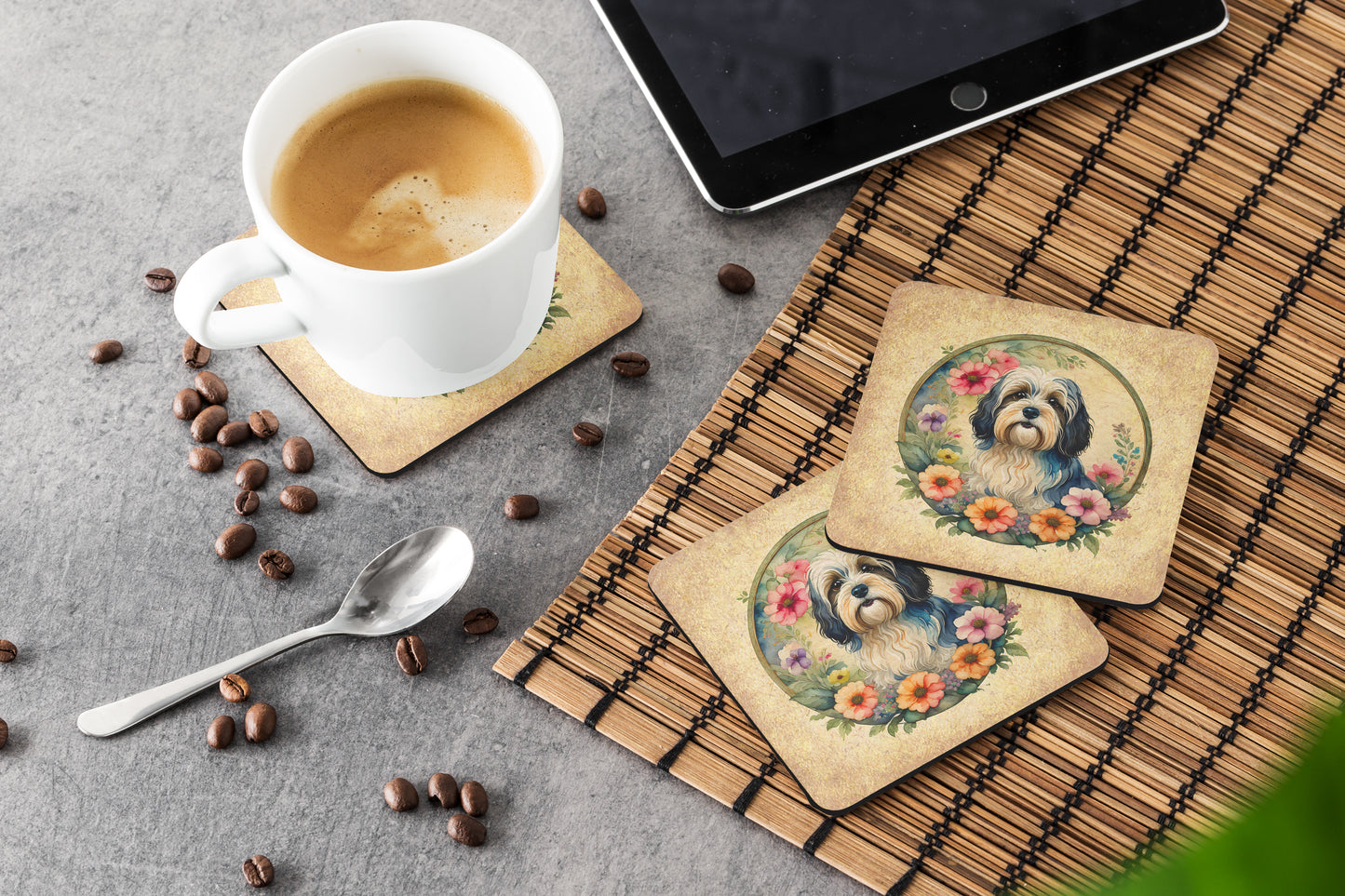 Havanese and Flowers Foam Coasters