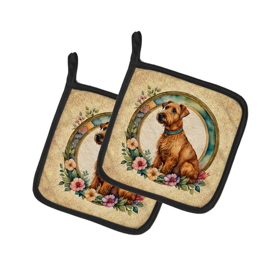 Buy this Irish Terrier and Flowers Pair of Pot Holders