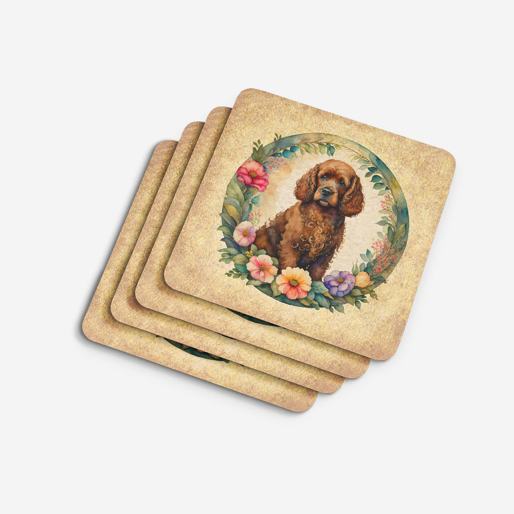 Irish Water Spaniel and Flowers Foam Coasters