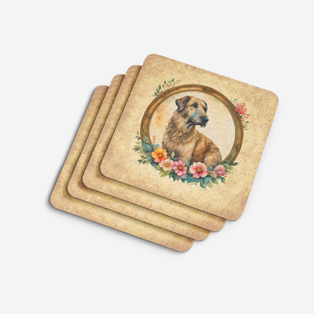 Irish Wolfhound and Flowers Foam Coasters