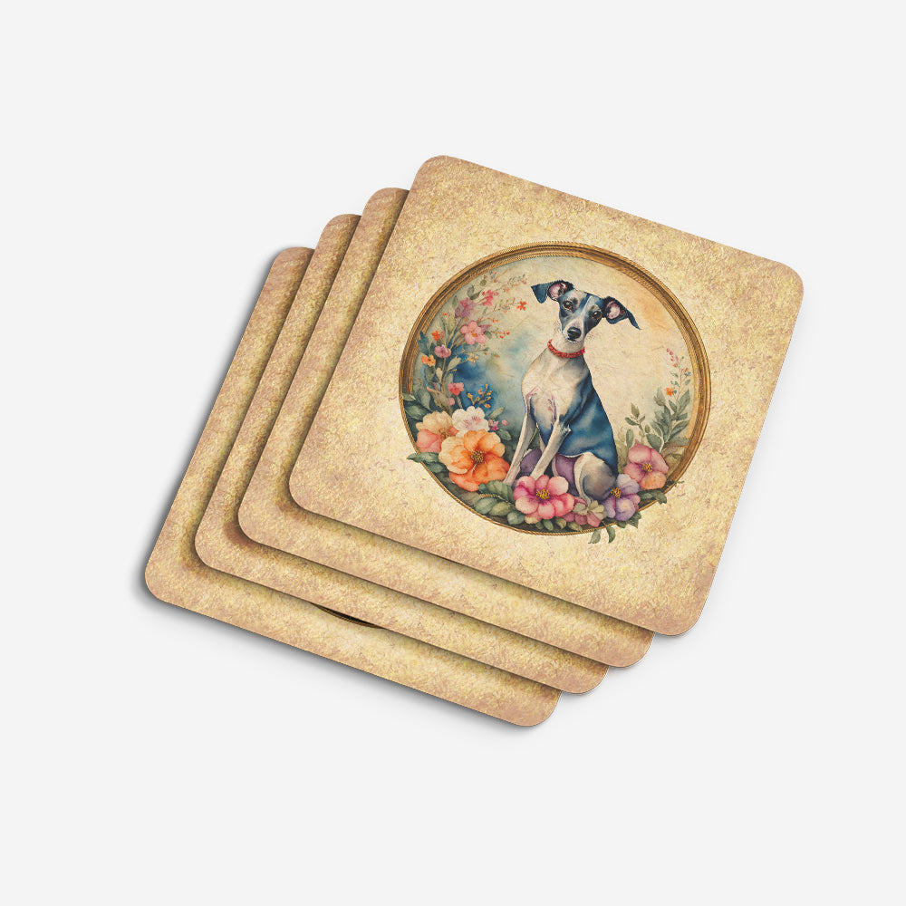 Italian Greyhound and Flowers Foam Coasters