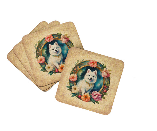 Buy this Japanese Spitz and Flowers Foam Coasters