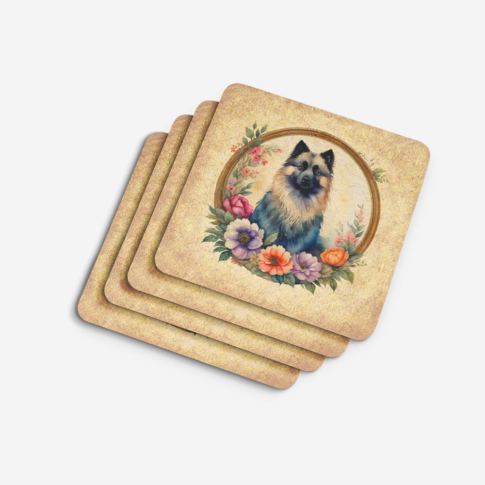 Keeshond and Flowers Foam Coasters