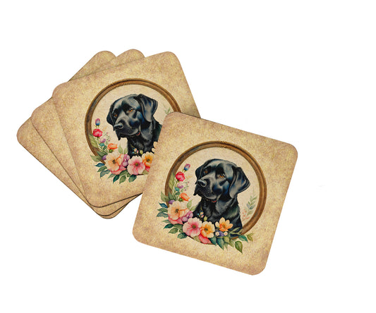 Buy this Black Labrador Retriever and Flowers Foam Coasters
