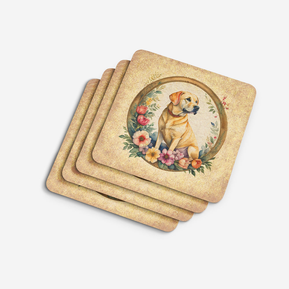 Yellow Labrador Retriever and Flowers Foam Coasters