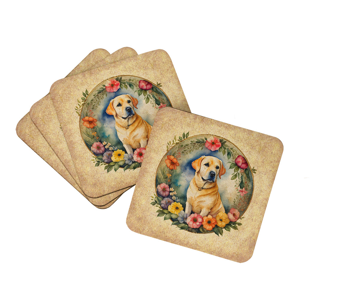 Buy this Yellow Labrador Retriever and Flowers Foam Coasters