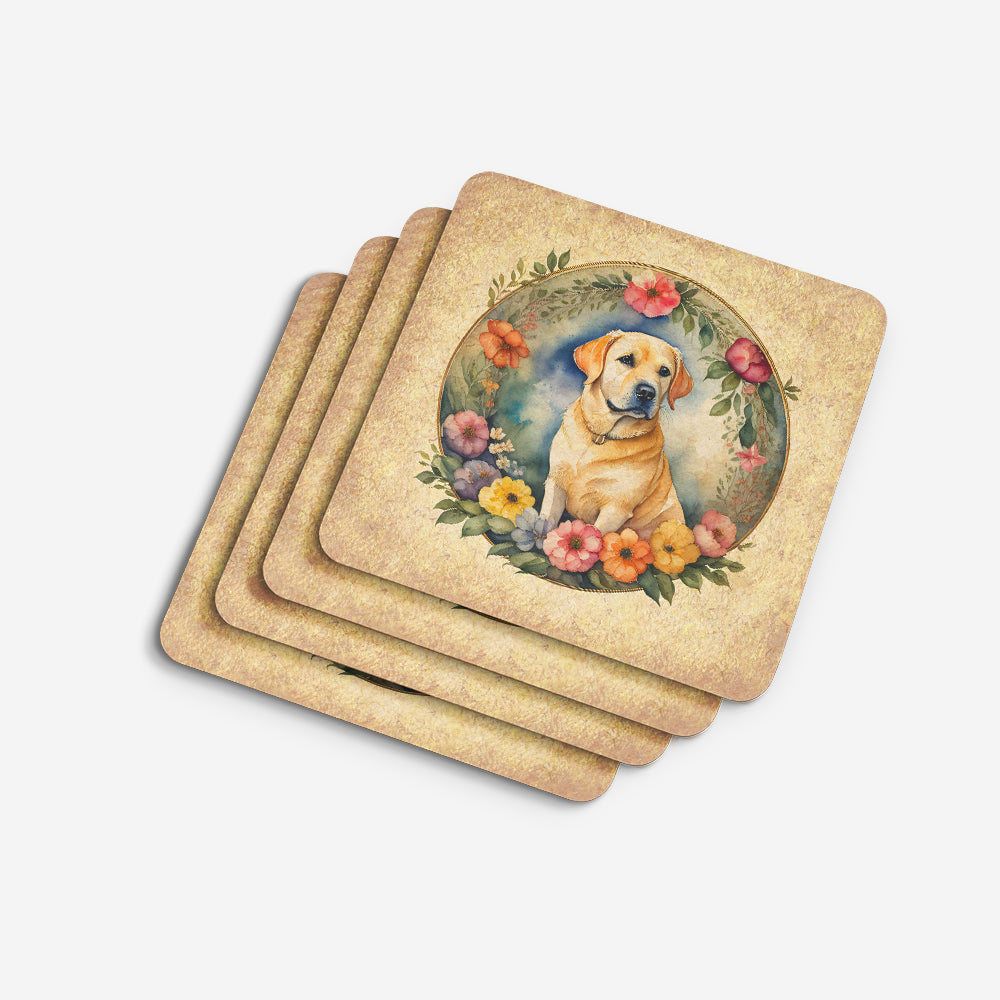Yellow Labrador Retriever and Flowers Foam Coasters