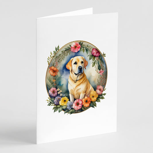 Buy this Yellow Labrador Retriever and Flowers Greeting Cards and Envelopes Pack of 8
