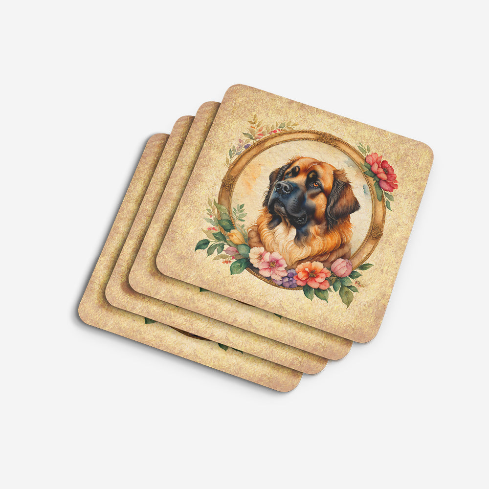 Leonberger and Flowers Foam Coasters