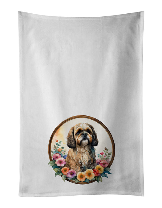 Buy this Lhasa Apso and Flowers Kitchen Towel Set of 2