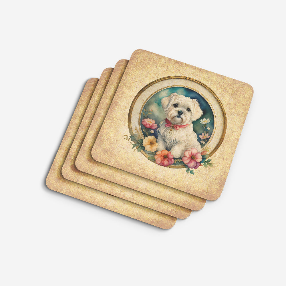 Maltese and Flowers Foam Coasters