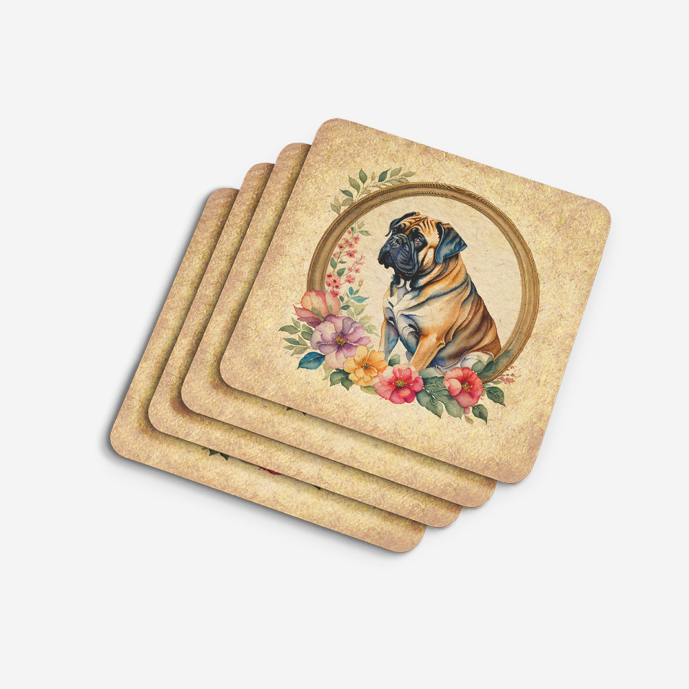 Mastiff and Flowers Foam Coasters