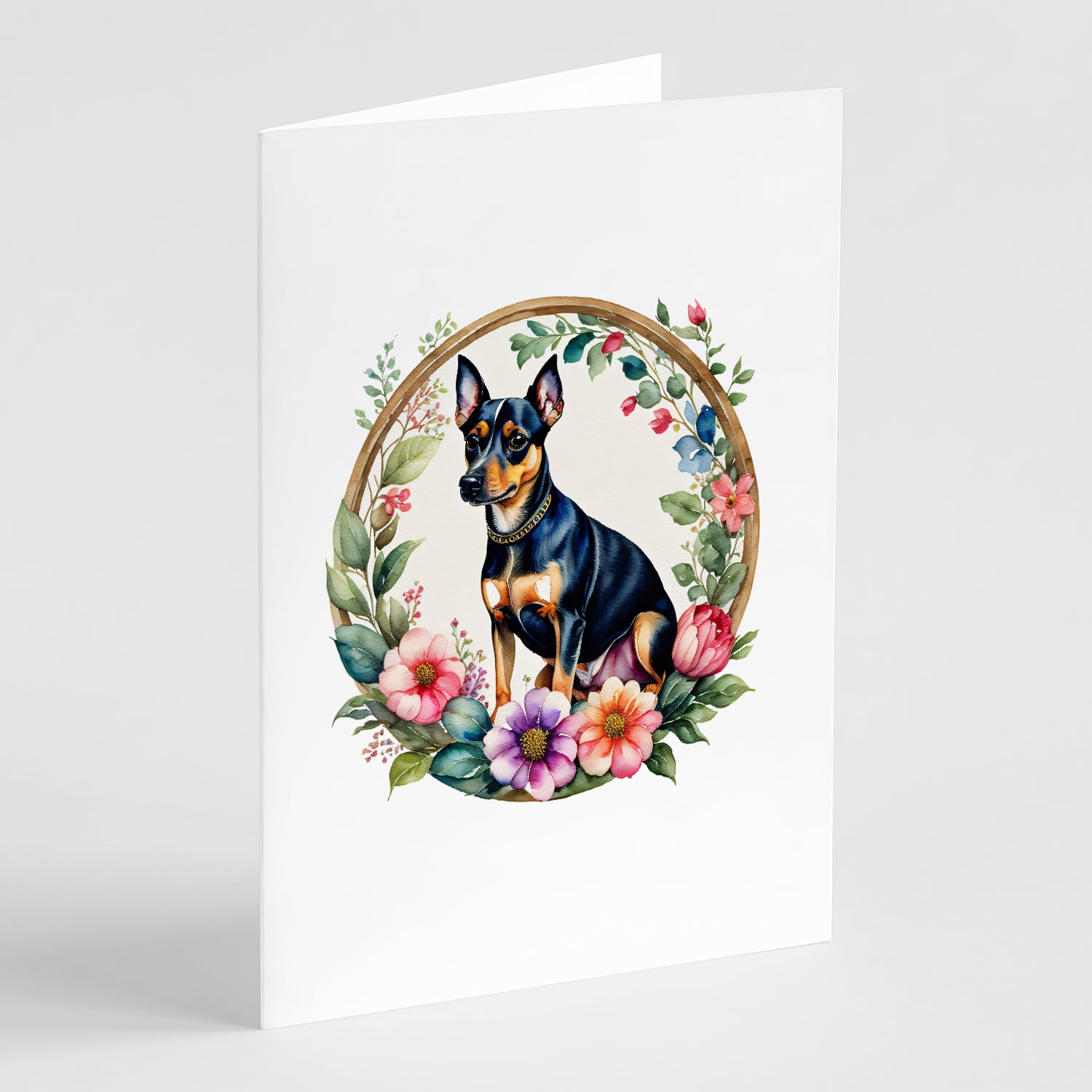 Buy this Miniature Pinscher and Flowers Greeting Cards and Envelopes Pack of 8