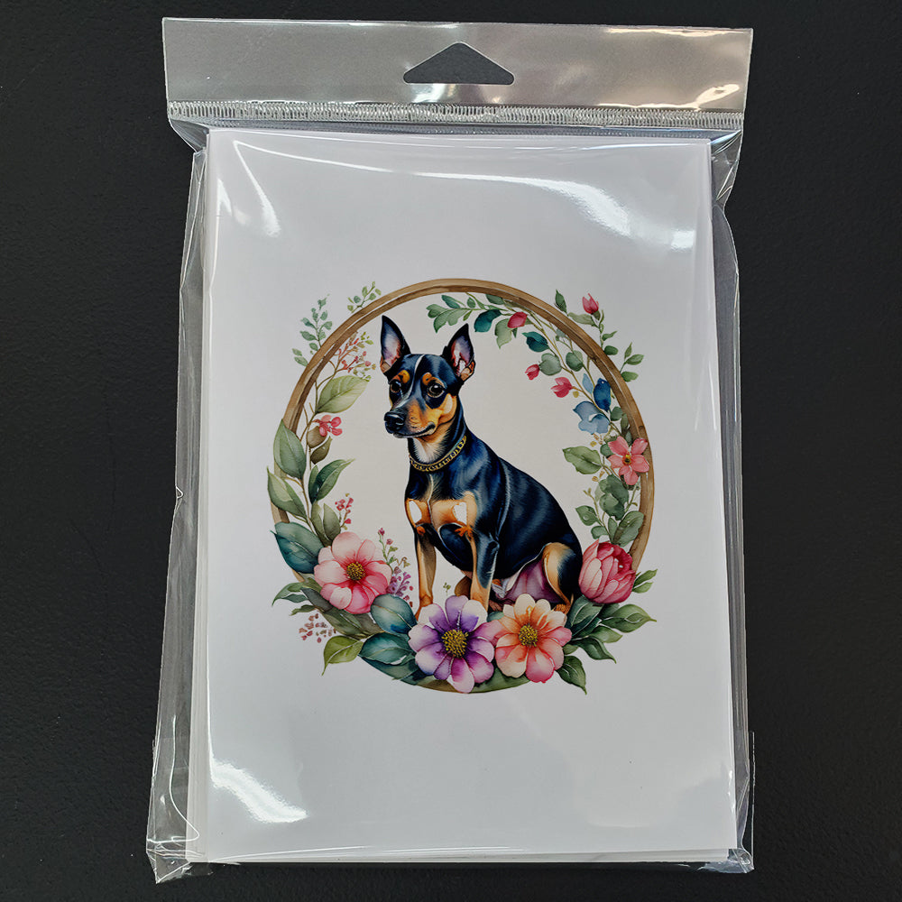 Miniature Pinscher and Flowers Greeting Cards and Envelopes Pack of 8