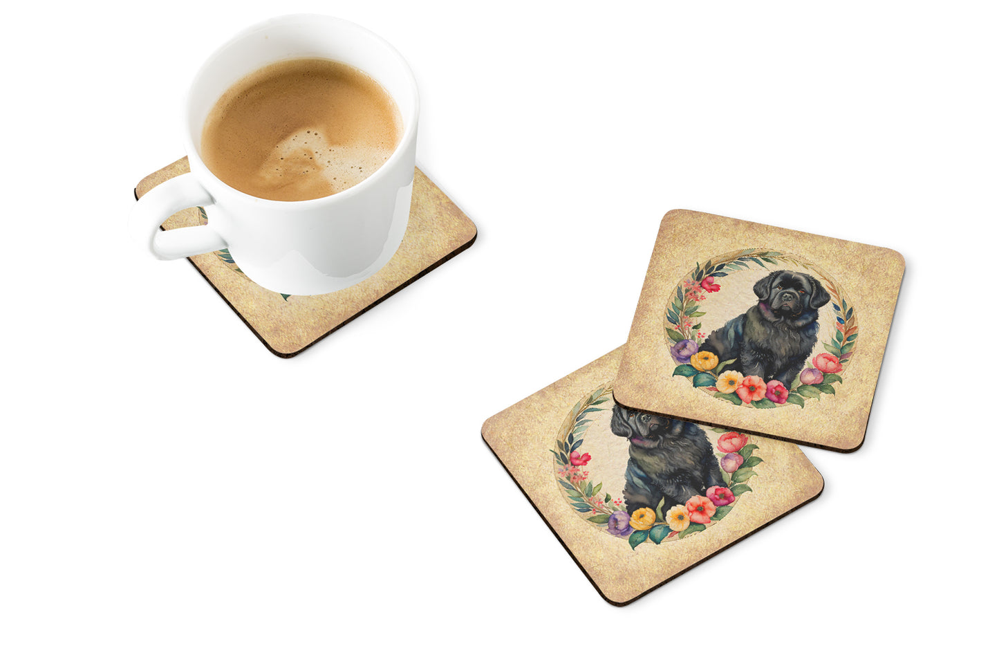 Newfoundland and Flowers Foam Coasters