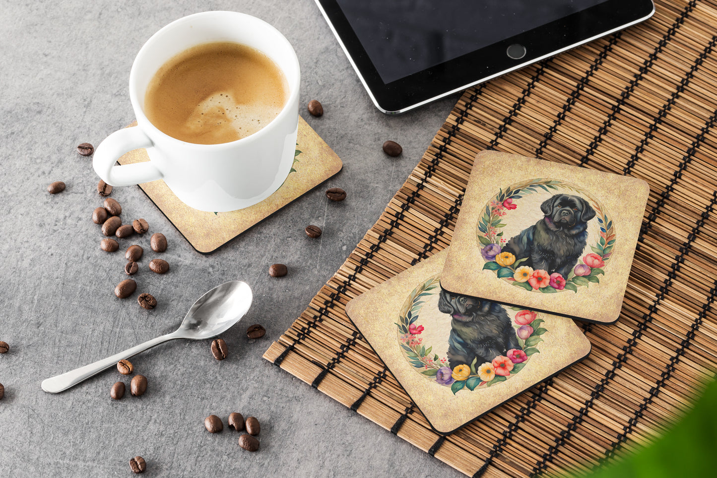 Newfoundland and Flowers Foam Coasters