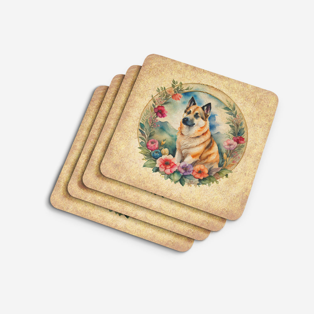 Norwegian Buhund and Flowers Foam Coasters