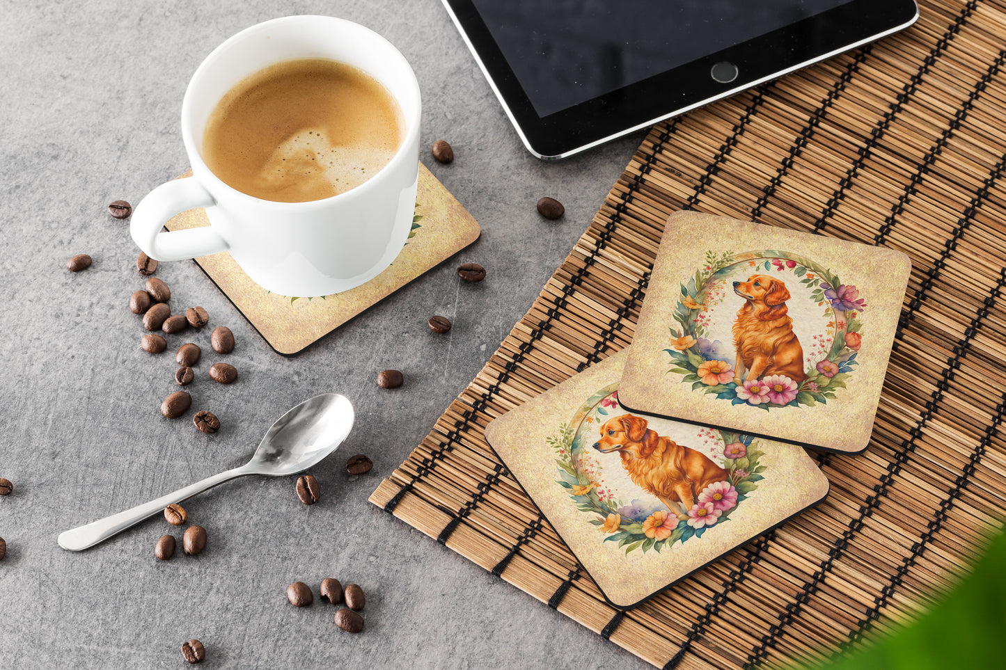 Nova Scotia Duck Tolling Retriever and Flowers Foam Coasters