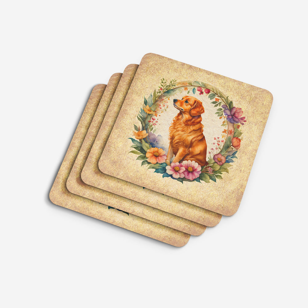 Nova Scotia Duck Tolling Retriever and Flowers Foam Coasters