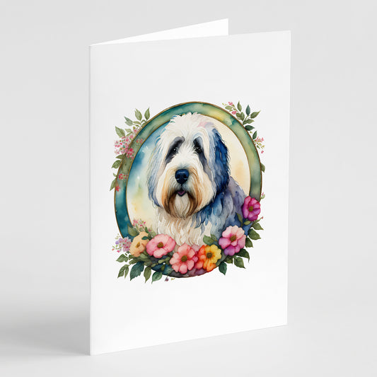 Buy this Old English Sheepdog and Flowers Greeting Cards and Envelopes Pack of 8
