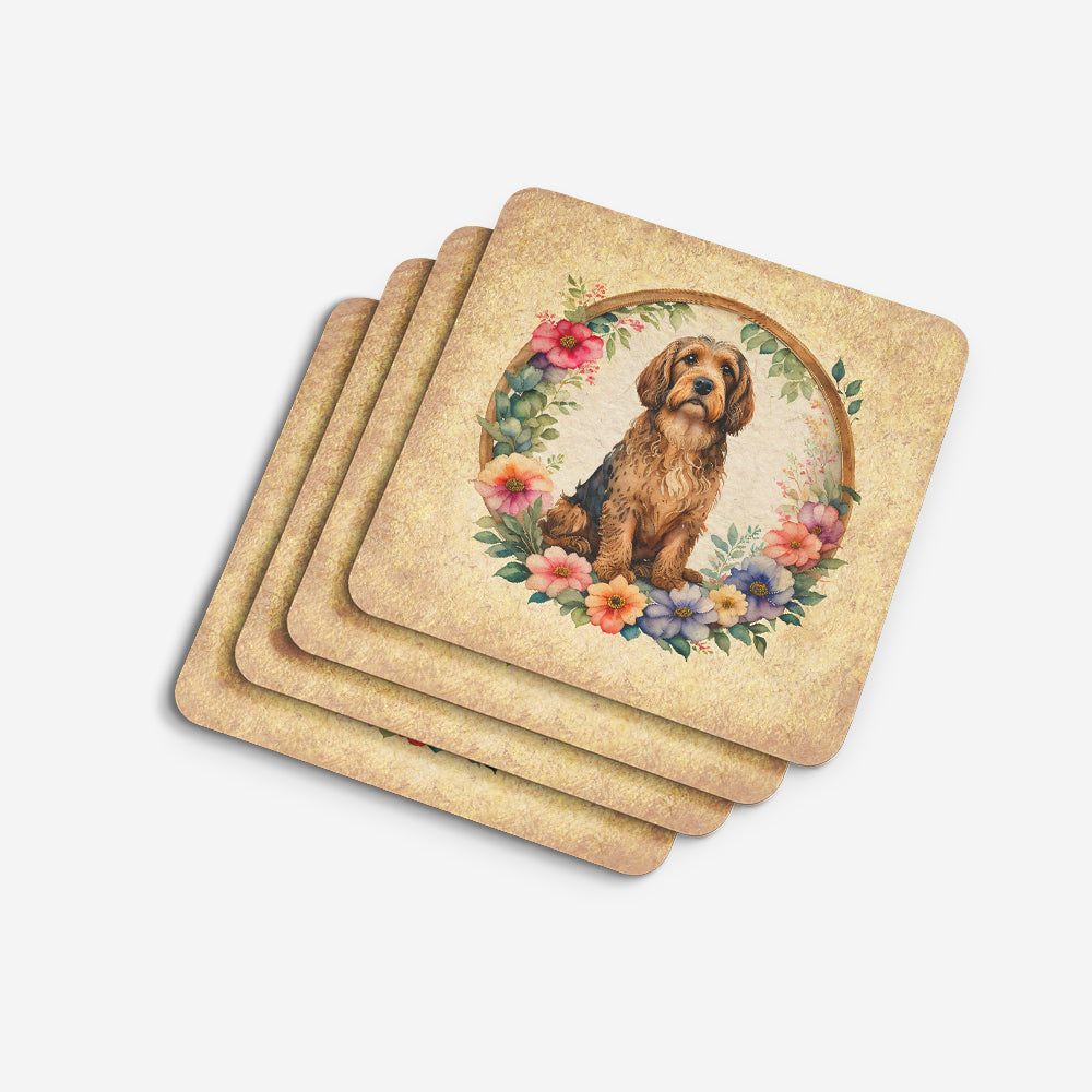 Otterhound and Flowers Foam Coasters