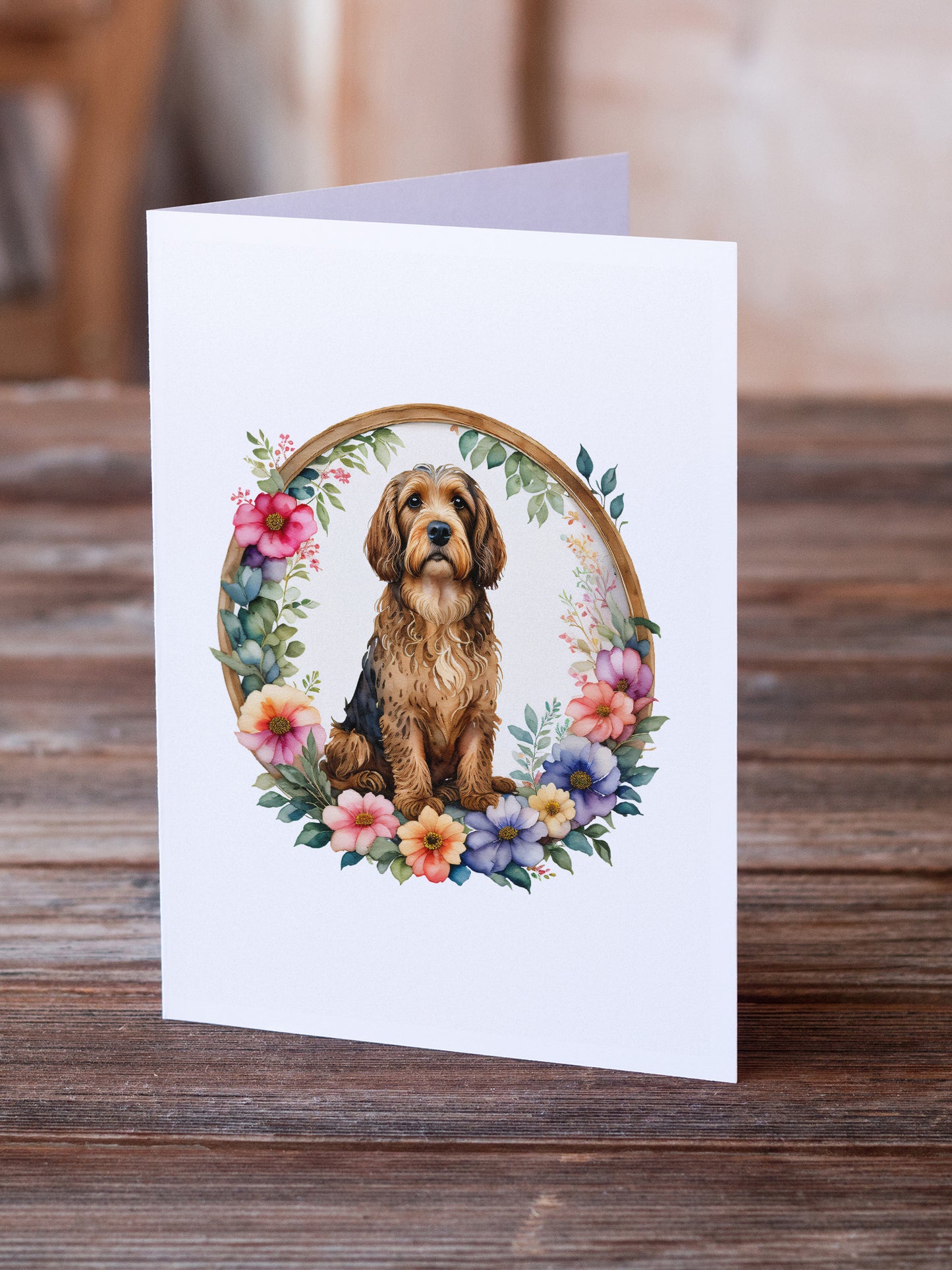 Otterhound and Flowers Greeting Cards and Envelopes Pack of 8